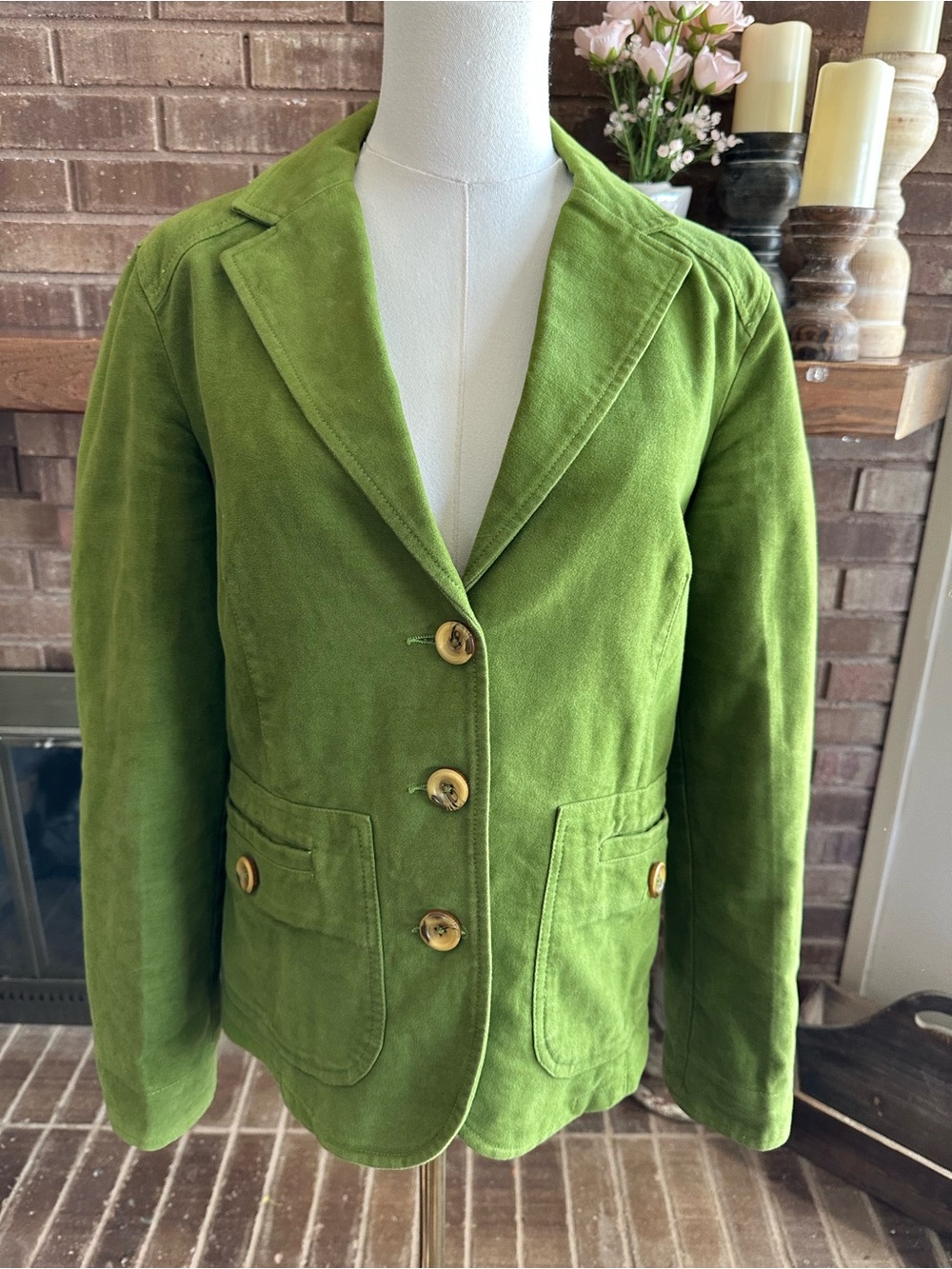 United Colors of Benetton Green Faux Suede Moleskin Cotton Blazer Jacket Size M